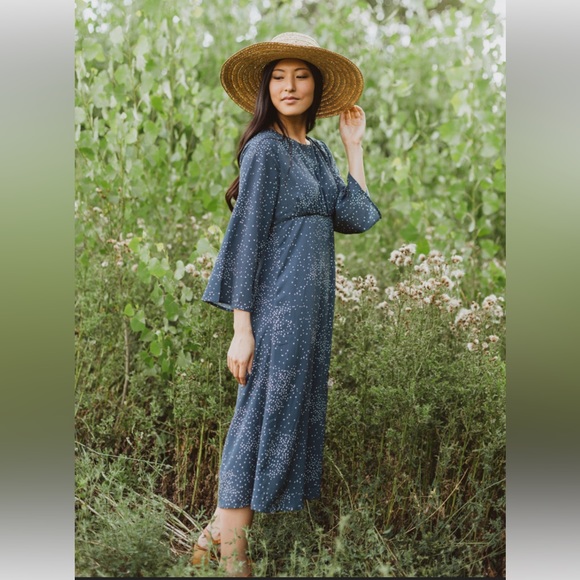 Piper and Scoot: The Pacific Dot Midi Dress in Dusty Blue Size Medium - Picture 1 of 9